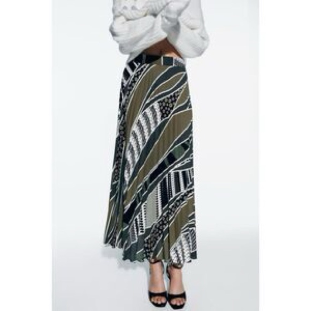 NWT Zara Patterned Maxi Skirt - Black, White, Brown